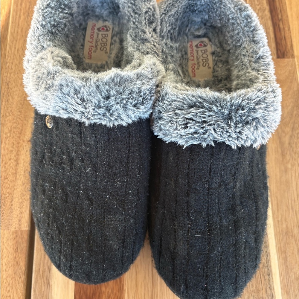 Skechers Bobs Gray Memory Foam Fuzzy Slippers Sz 8